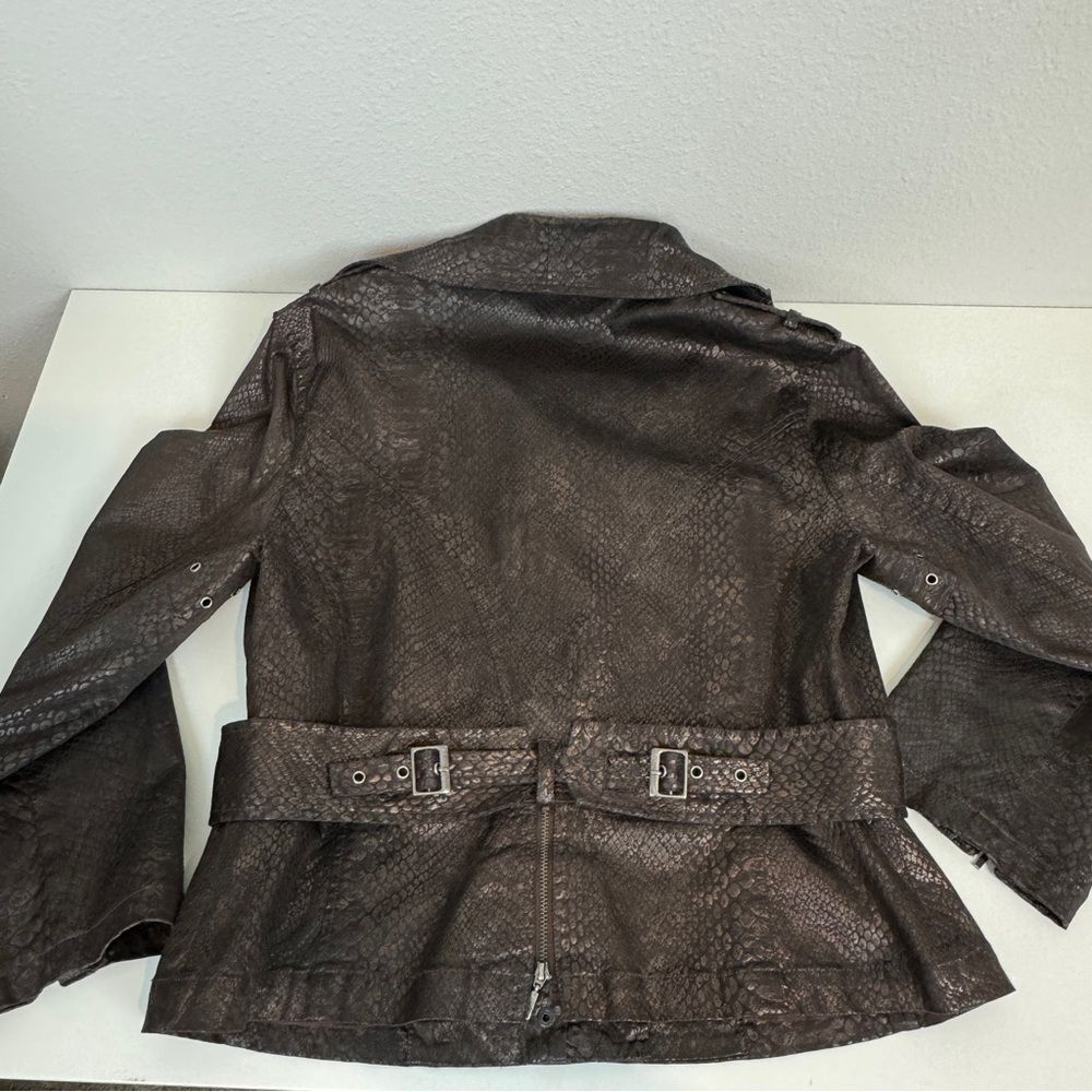 Yansi Fugel Lacquered Python Biker Jacket Brown L - image 3